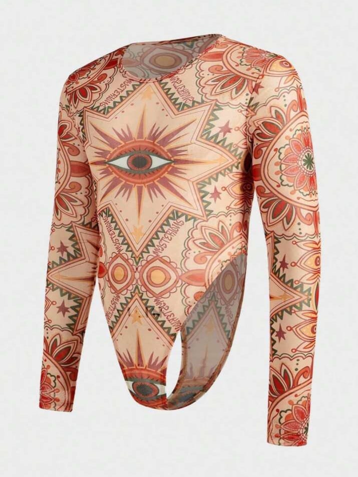 BONGA-BOYS Man's Printed Crew Neck Long Sleeve Bodysuit